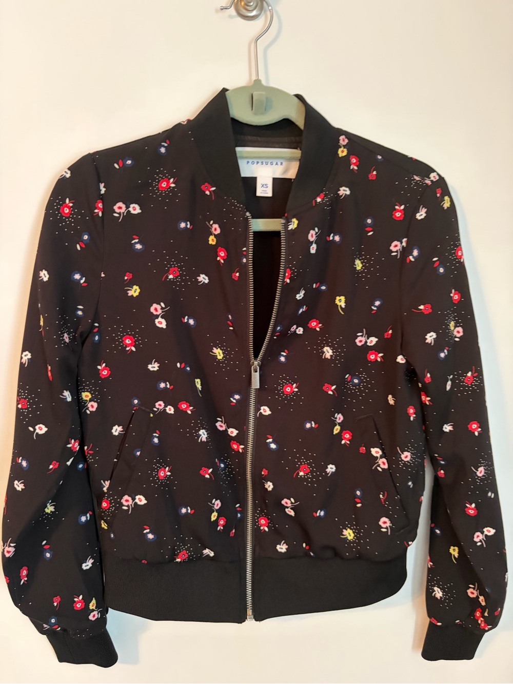 POPSUGAR Black Floral Bomber Jacket